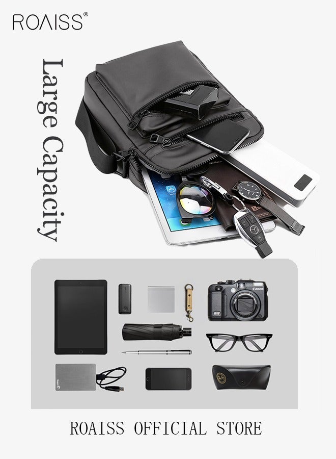 رويس حقيبة كتف أكسفورد مقاومة للتآكل بتصميم بسيط مع حزام قابل للتعديل ومقبض علوي متعدد الطبقات، حقيبة يد عملية عصرية جديدة باللون الرمادي الصلب لرحلات العمل القصيرة والسفر - Image 3